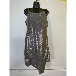 Lulus XL Silver Sequin Mini Dress Spaghetti Straps Disco Bling Club Y2k Rave